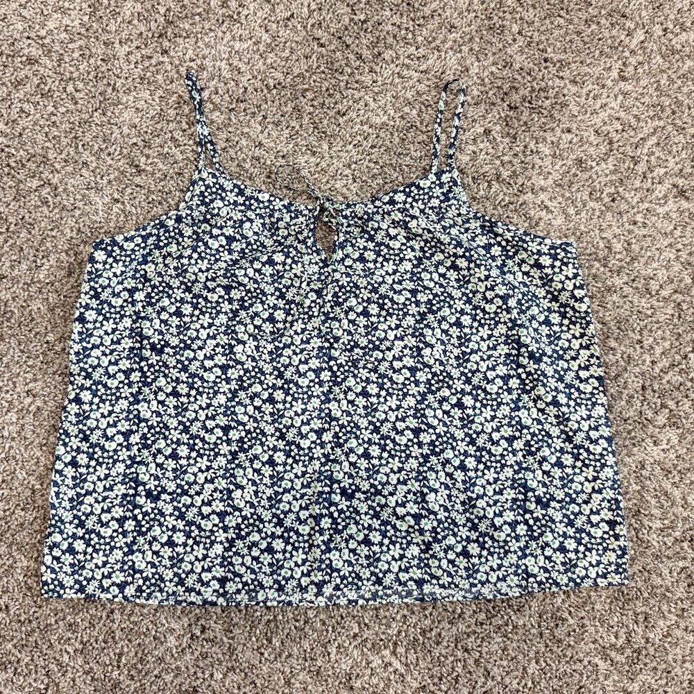 J. Crew Sleeveless Tie Neck 100% Cotton Floral Tank Top Women's Size L.